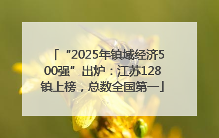 “2025年镇域经济500强”出炉：江苏128镇上榜，总数全国第一
